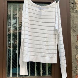 Intermix wide neck sweater with mesh stripes